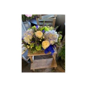 Large Wooden Box With Hydrangea, Roses And Mixed